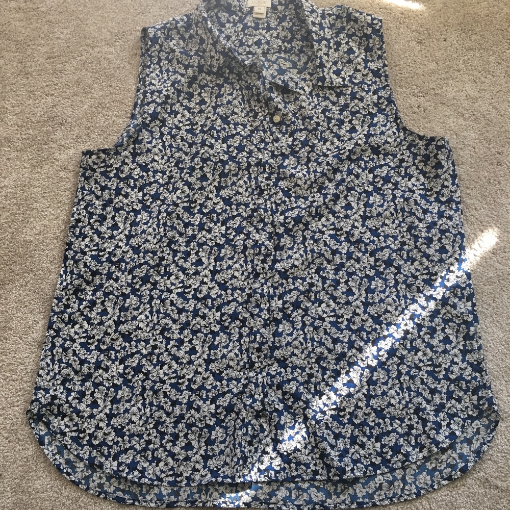 J Crew Floral Collared Sleeveless Blouse